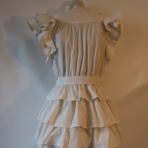 Womens Ulla Johnson Honoria White Ruffle Tiered Mini Split Neck Belted Dress 10* - Picture 13 of 16